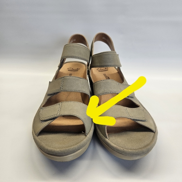 Clarks Reedly Juno Hook Loop Soft Cushion Grey Olive Green Wedge Sandal Shoes 9 - Picture 5 of 10